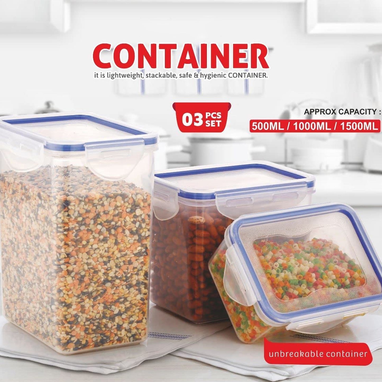 Rectangle ABS Airtight Food Storage Containers (Set of 3)