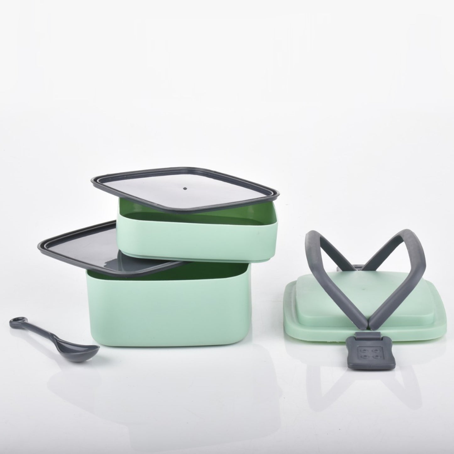 Green Double-Layer Portable Lunch Box