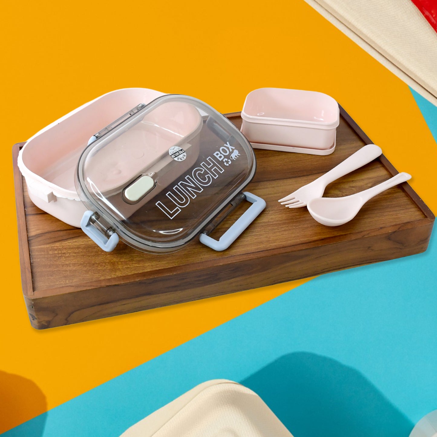 Premium Lunch Box with 3 Compartments, 22 cm x 16 cm, Leak-Proof, Microwave Safe, BPA-Free, with Spoon and Fork