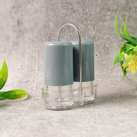 Salt and Pepper Dispenser Set, 2-Piece Acrylic Seasoning Shakers with Handle, 11 cm x 10 cm