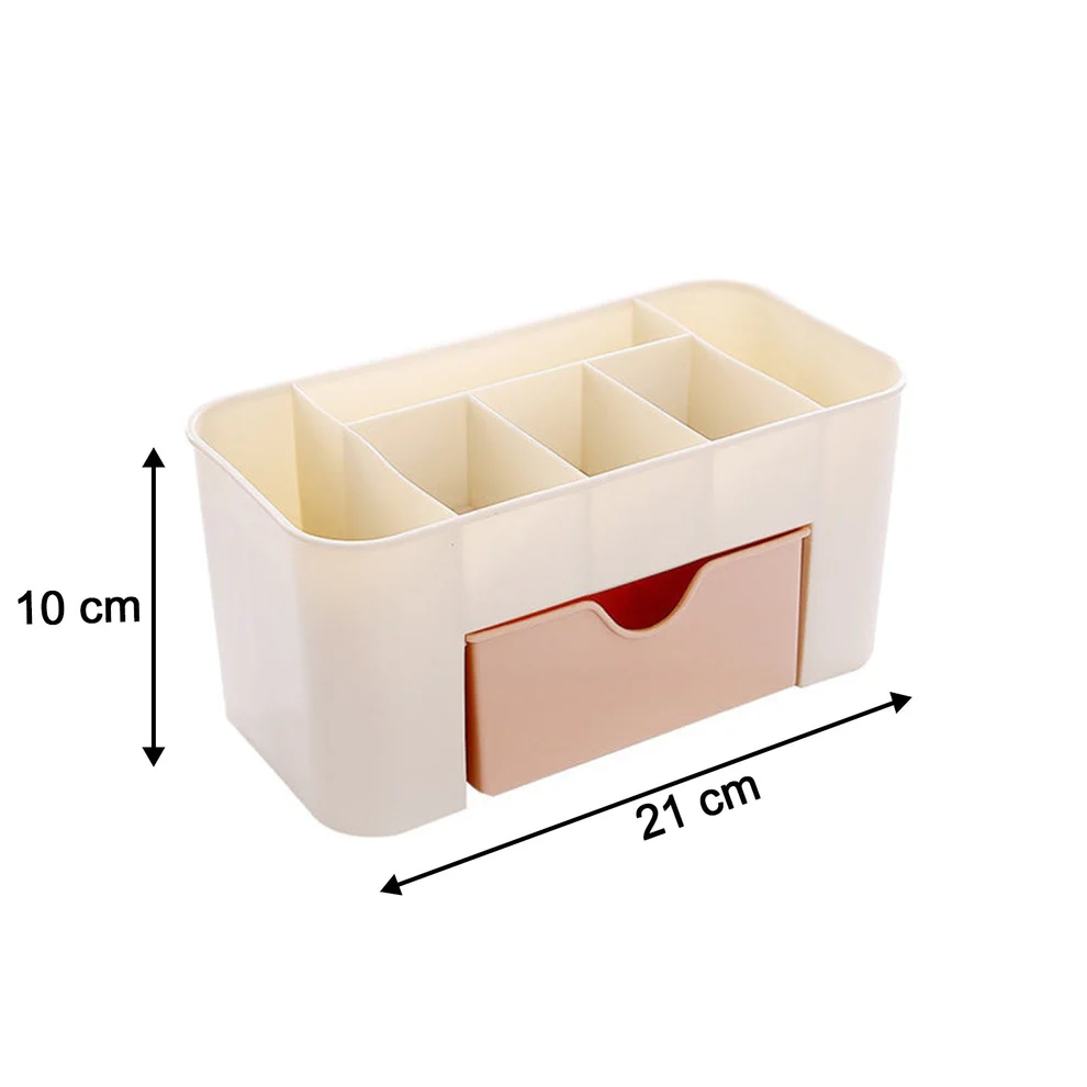 Plastic Cosmetic Storage Organiser Box with Drawer, 22 cm x 11 cm x 11 cm, White and Mint Green, for Makeup and Beauty Products