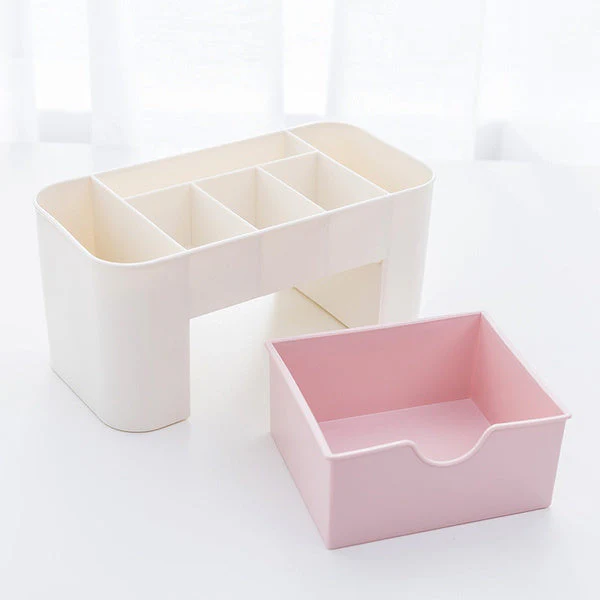 Plastic Cosmetic Storage Organiser Box with Drawer, 22 cm x 11 cm x 11 cm, White and Mint Green, for Makeup and Beauty Products