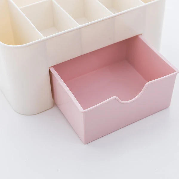 Plastic Cosmetic Storage Organiser Box with Drawer, 22 cm x 11 cm x 11 cm, White and Mint Green, for Makeup and Beauty Products
