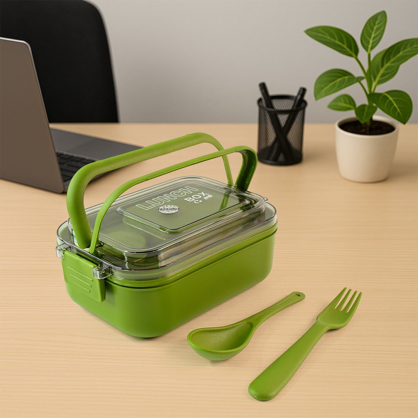 Lunch Box with Leakproof Compartments, 20 cm x 13 cm x 8 cm, BPA-Free, Includes Spoon-Fork Set