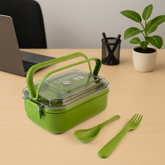 Lunch Box with Leakproof Compartments, 20 cm x 13 cm x 8 cm, BPA-Free, Includes Spoon-Fork Set