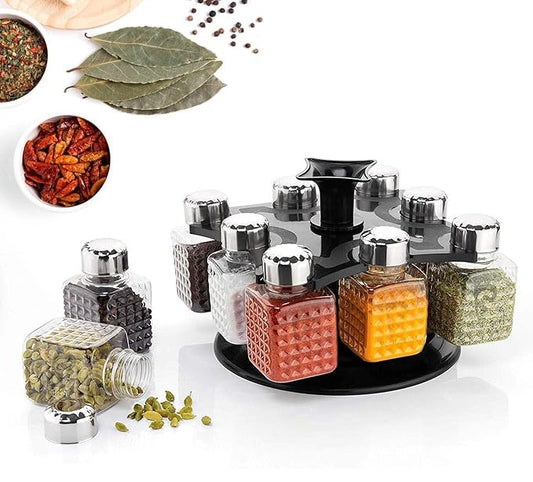 Revolving Spice Rack, 8 Transparent Containers, 30 x 29 x 18 cm