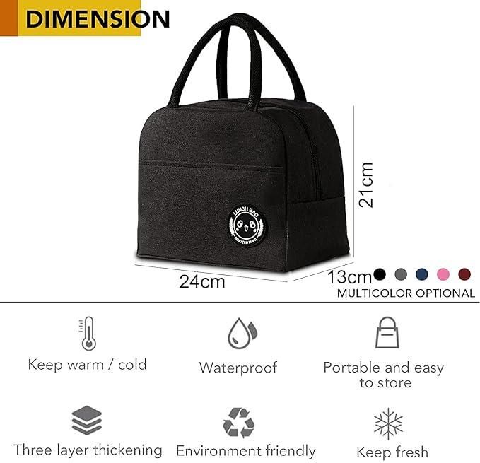 Insulated Lunch Bag, Black, 12 x 7 x 1 cm, Leak-Proof, Reusable