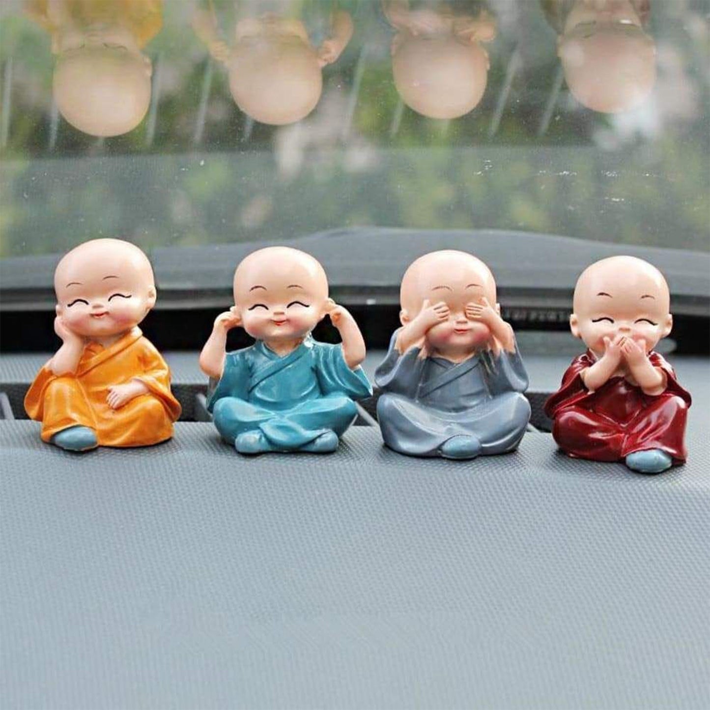 Decorative Baby Buddha Figurines Set, 4 Pieces, Multi-Coloured, 5 cm Height, Home and Office Decor