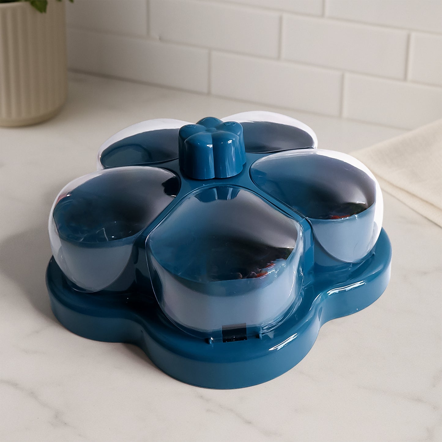 Lotus Shape Rotating Dry Fruit & Snack Organizer Box, 5 Compartments, 25 cm