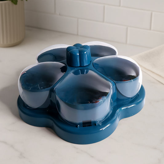 Lotus Shape Rotating Dry Fruit & Snack Organizer Box, 5 Compartments, 25 cm