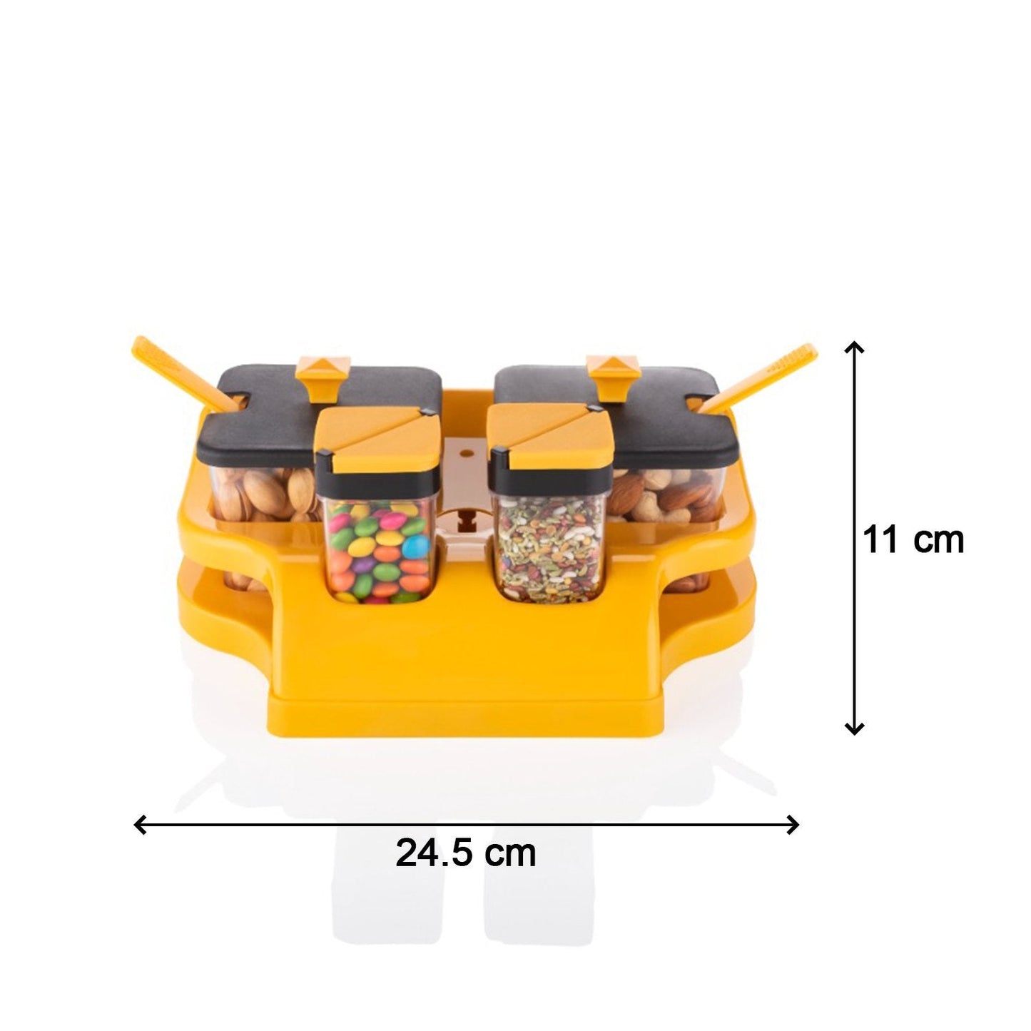 Multipurpose 4-Piece Spice & Achar Jar Container with Spoon & Tray Holder