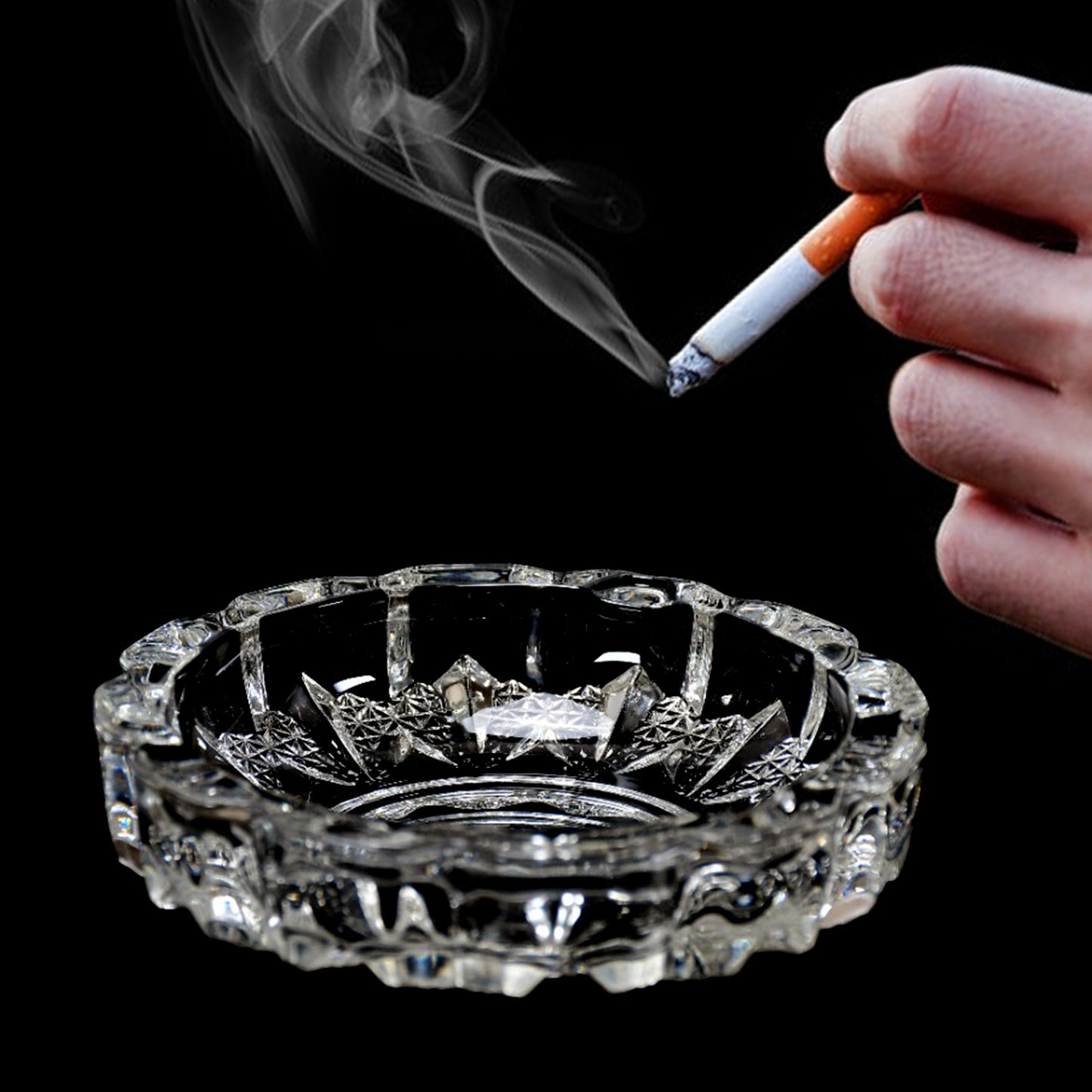 Crystal Glass Round Ashtray, 12 cm, Clear