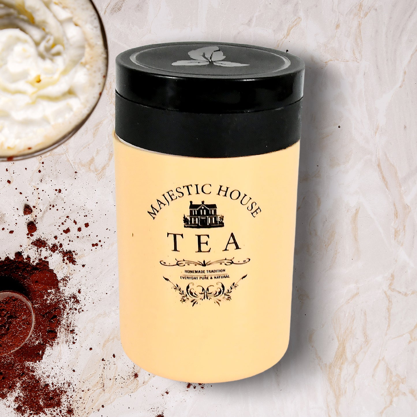 Tea and Sugar Storage Containers, 800 ML, Airtight Seal with Black Lid, Set of 2
