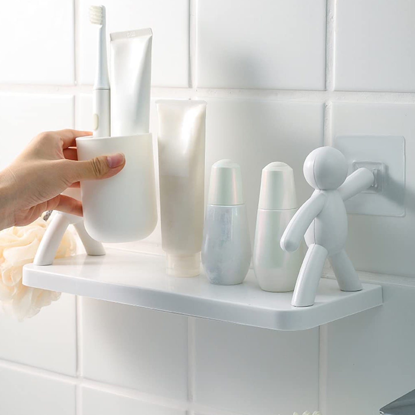 Decorative Wall Mounted Floating Shelf with Figurine Holders, 33 x 13.5 cm, White