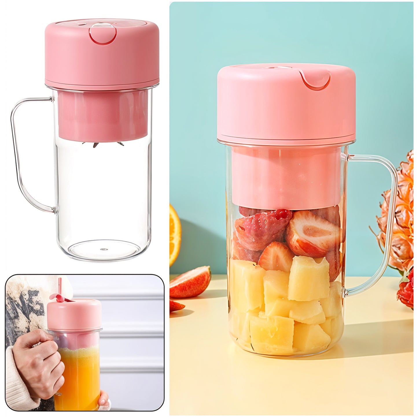 Portable USB Rechargeable Juicer Blender | 420ML | 6 Stainless Steel Blades | Built-In Safety | Travel-Friendly