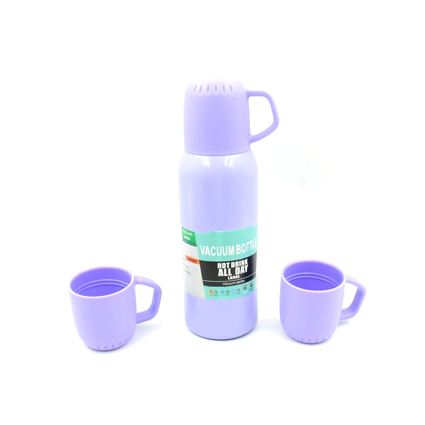 Stainless Steel Vacuum Flask Set (500ml) – Double Wall Insulated Thermos Bottle with 3 Cups & Handle | Leak-Proof Portable Travel Water Bottle for Tea, Coffee, Office, Car & Outdoor Use – Gift Set