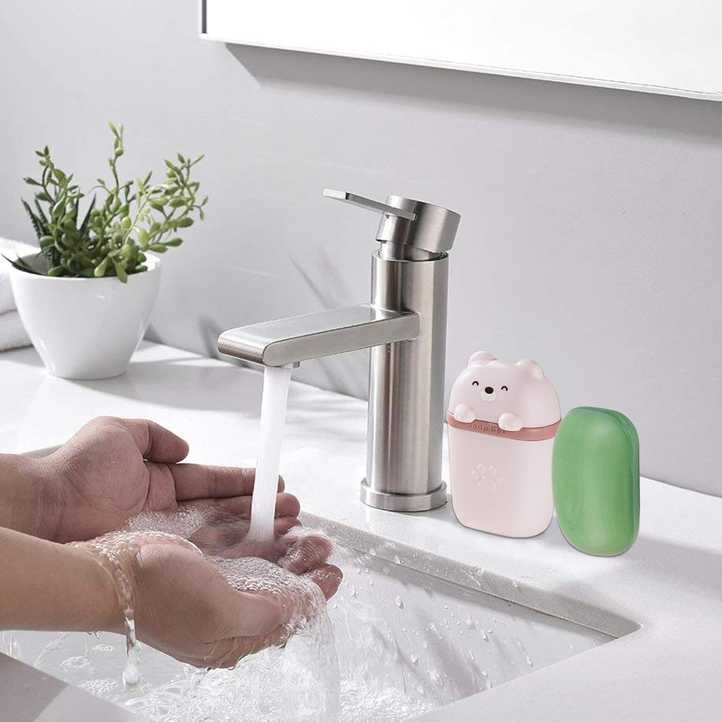 Cute Bear Shaped Soap Case with Draining Tray, Leak-Proof Travel Soap Box, 16 cm x 13 cm x 4 cm