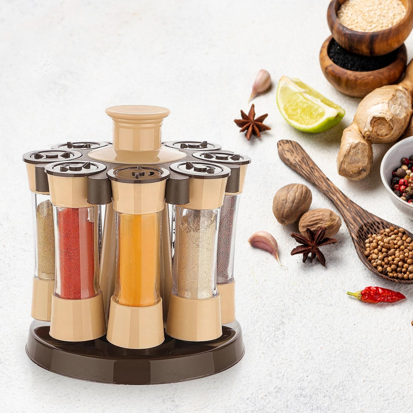 360° Revolving Spice Rack – 8-Piece Kitchen Condiment Set