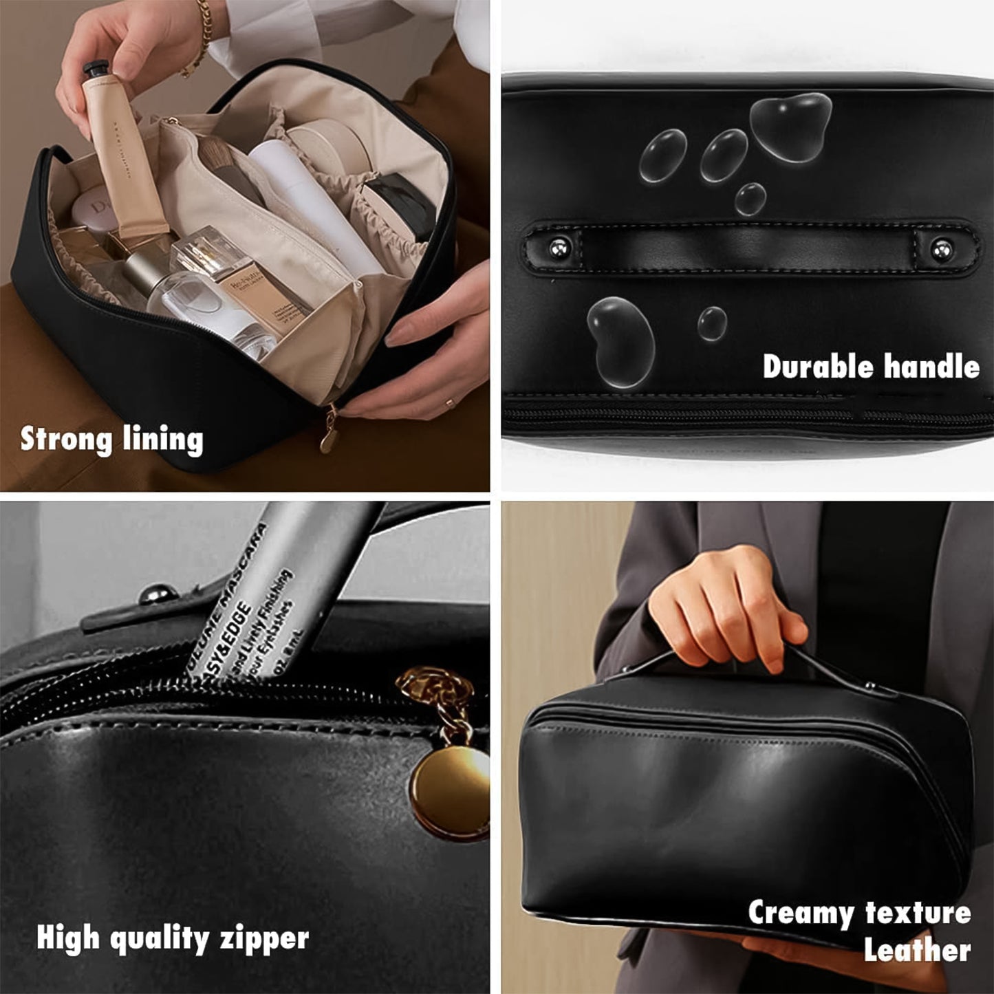 Portable Premium Travel Makeup & Toiletry Organizer Pouch – Waterproof Cosmetic Storage Bag with Zipper & Handle (1 Pc)