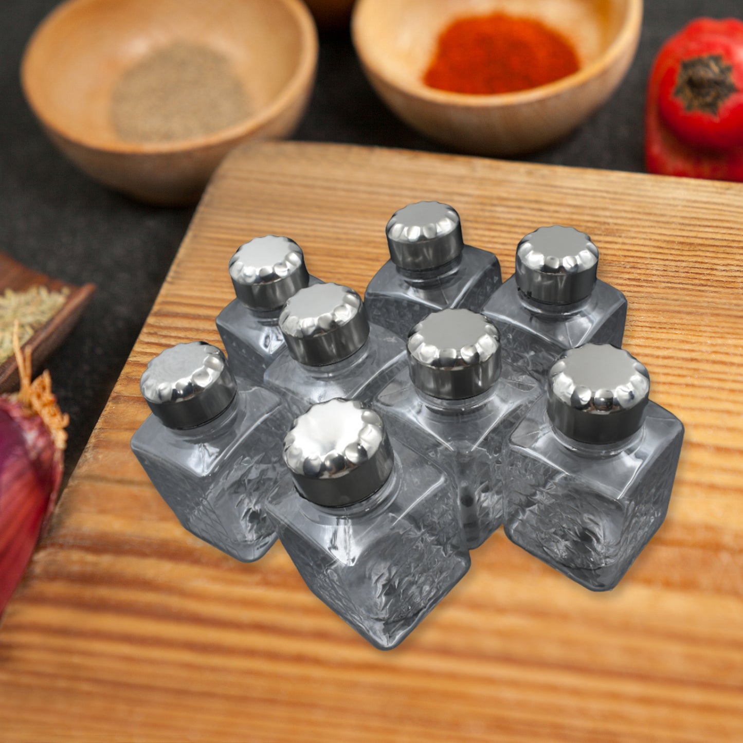 Revolving Spice Rack, 8 Transparent Containers, 30 x 29 x 18 cm