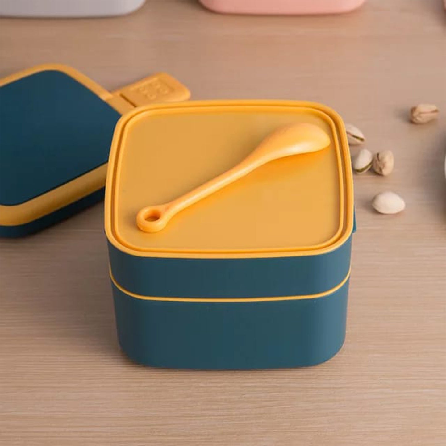 Double-Layer Lunch Box with Handle & Spoon – BPA-Free Plastic | Compact, Kid-Friendly, Dishwasher Safe