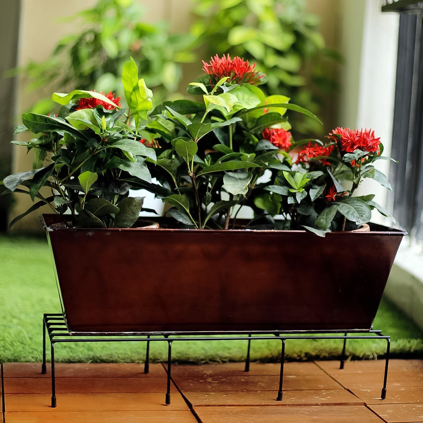 Metal Rectangle Plant Stand for Balcony & Home Décor | Rust-Proof Iron Pot Stands for Indoor Outdoor Garden | Sturdy Flower Planter Stand (60×20 cm, Set of 2)