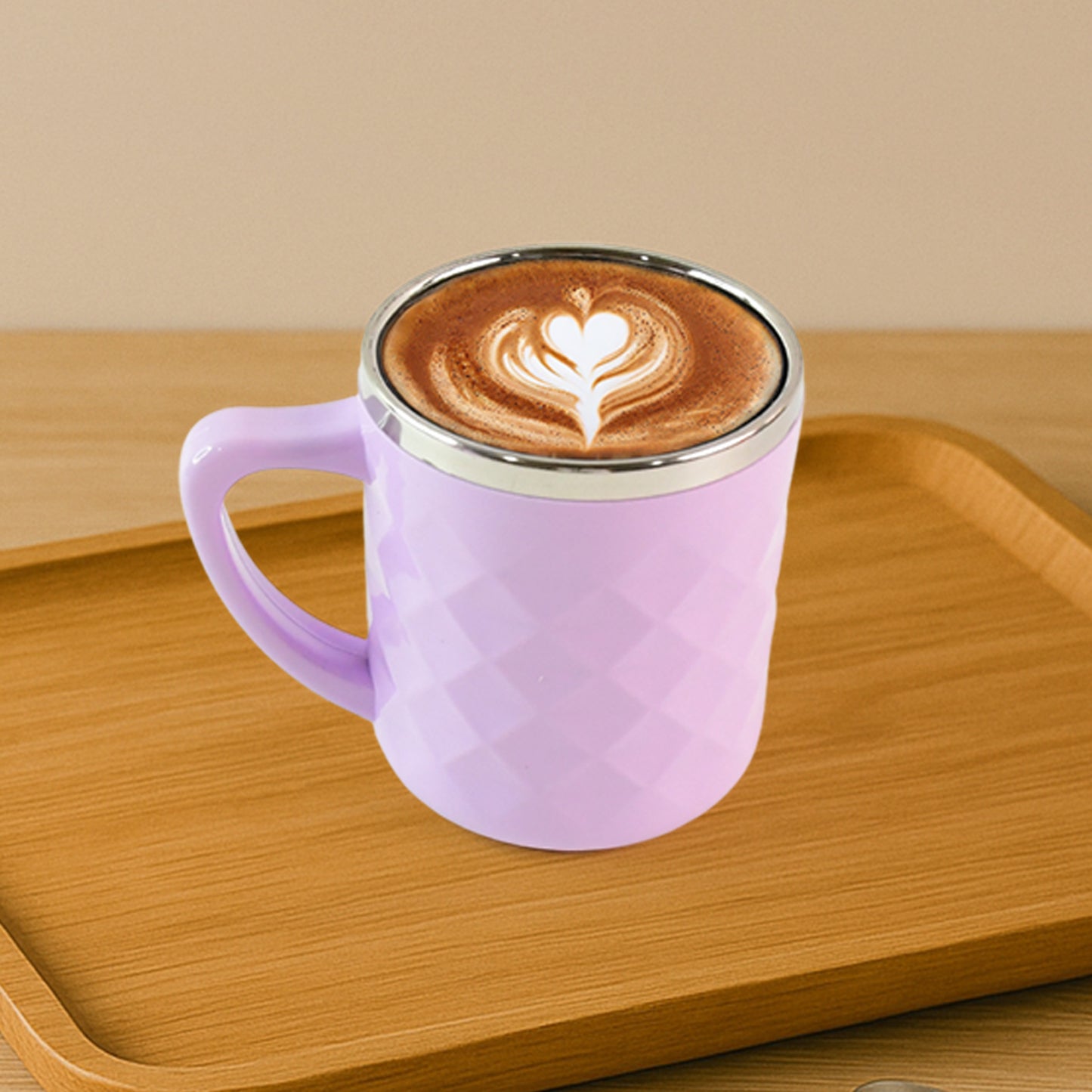 Silika Double Wall Tea Cup Set, 200ml, Stainless Steel Inner, Diamond Pattern, 6 Pieces
