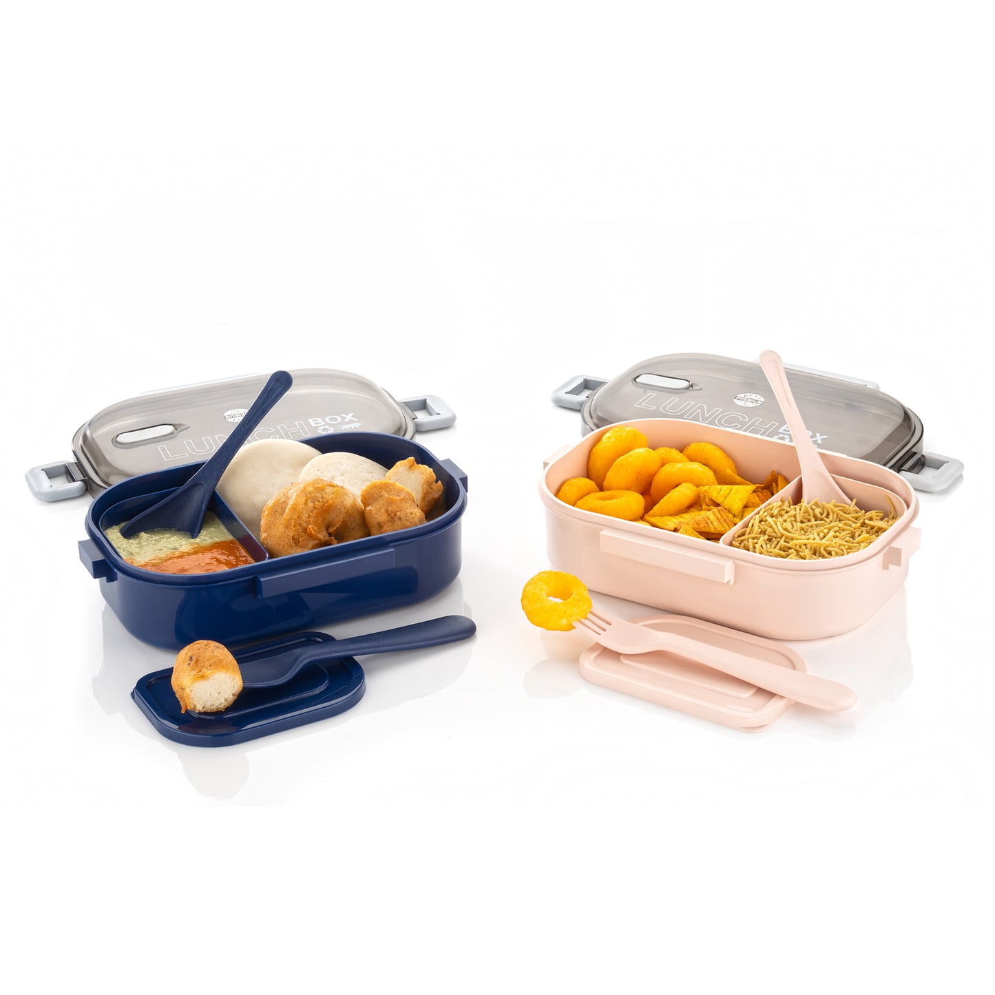 Premium Lunch Box with 3 Compartments, 22 cm x 16 cm, Leak-Proof, Microwave Safe, BPA-Free, with Spoon and Fork