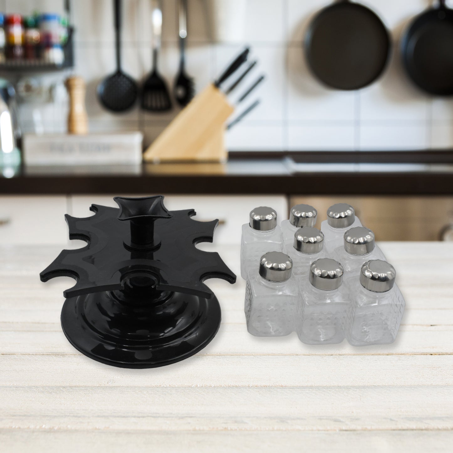 Revolving Spice Rack, 8 Transparent Containers, 30 x 29 x 18 cm
