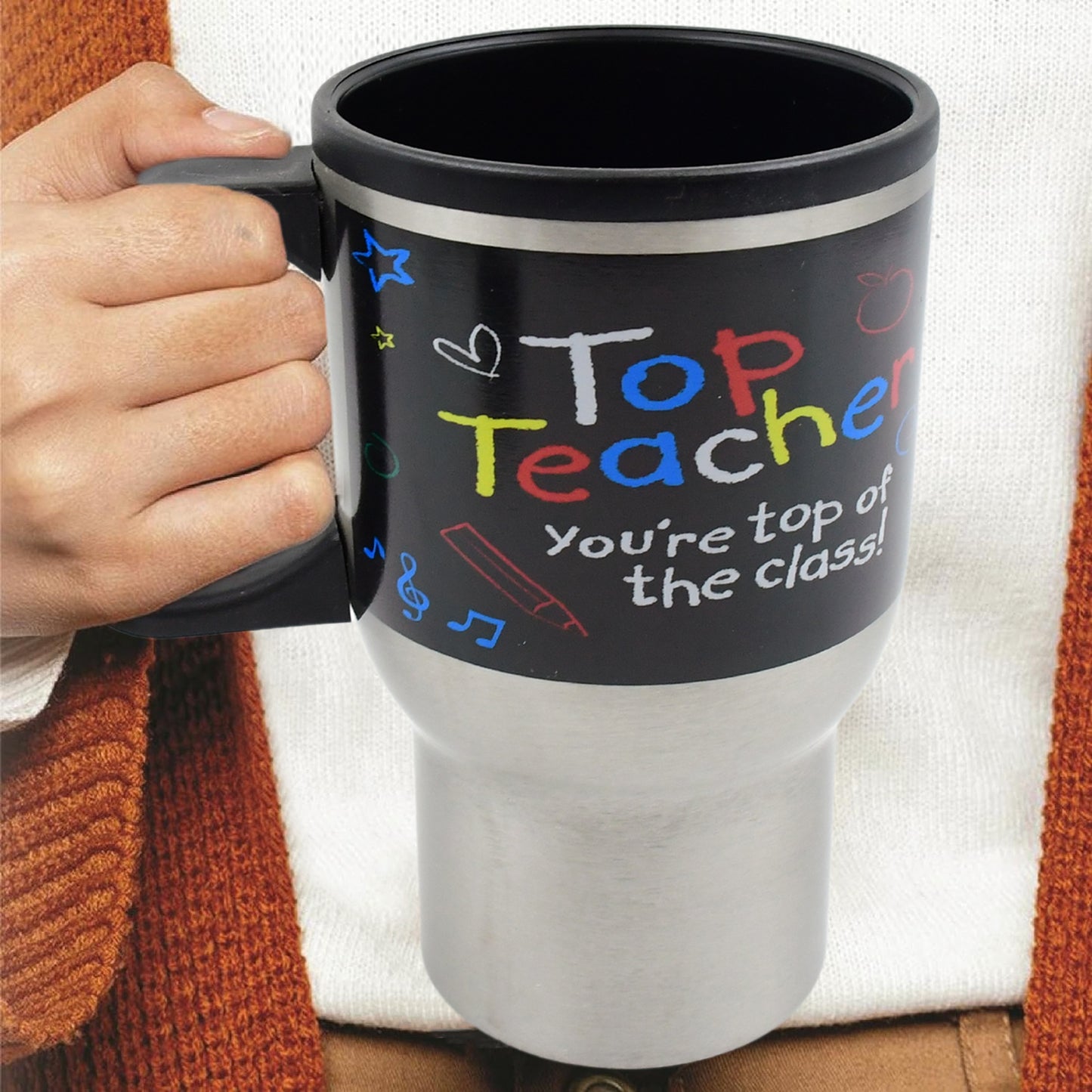 Stainless Steel Vacuum Glass Insulated Coffee Cup – Double Walled Travel Mug with Lid & Handle