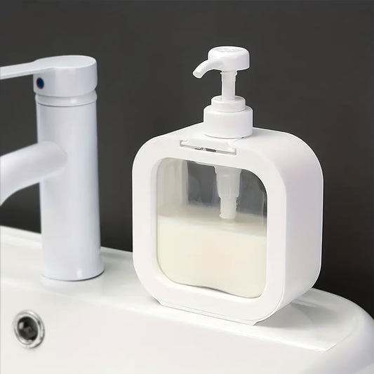 Modern Square Soap Dispenser, Refillable Pump Bottle for Kitchen and Bathroom, 14 cm x 6 cm x 13 cm, White