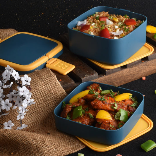 Double-Layer Lunch Box with Handle & Spoon – BPA-Free Plastic | Compact, Kid-Friendly, Dishwasher Safe