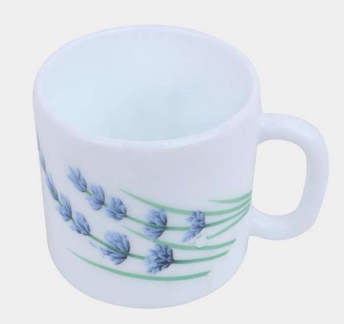 Elegant 180ml Opalware Cup Set of 6, White Floral Printed Tea Coffee Cups with Comfortable Handles, Lightweight Beverage Cups for Home, Kitchen, Office, Dining & Gifting