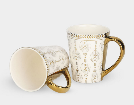 280ml Luxury Gold-Plated Ceramic Coffee Mug Set of 2 – Elegant Designer Cups with Golden Handle & Rim