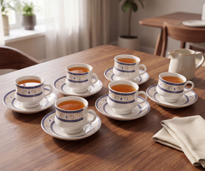 140ml Bio China Cup & Saucer Set of 6 – White Floral Designer Tea Set