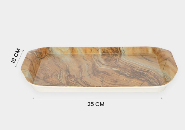 Melamine Serving Tray, Rectangular Brown Marble Design Tray, 25 x 18 cm Lightweight & Durable Multipurpose Tray for Tea, Coffee, Snacks, Biscuits, Dry Fruits & Desserts, Home, Kitchen & Dining