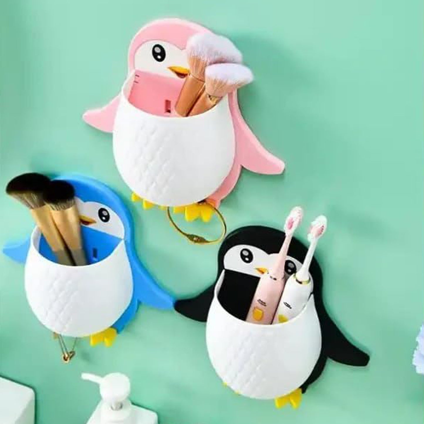 Penguin Wall Mount Storage Box – Self-Adhesive Remote Holder, Toothbrush & Controller Organizer, Plastic Wall Nightstand for Bedroom, Office, Bathroom, Kitchen (1 Pc)