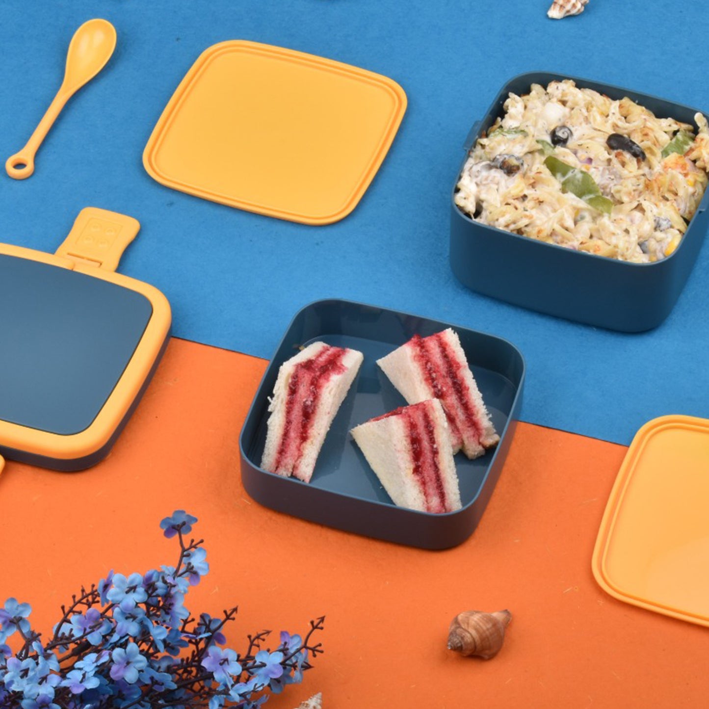 Double-Layer Lunch Box with Handle & Spoon – BPA-Free Plastic | Compact, Kid-Friendly, Dishwasher Safe