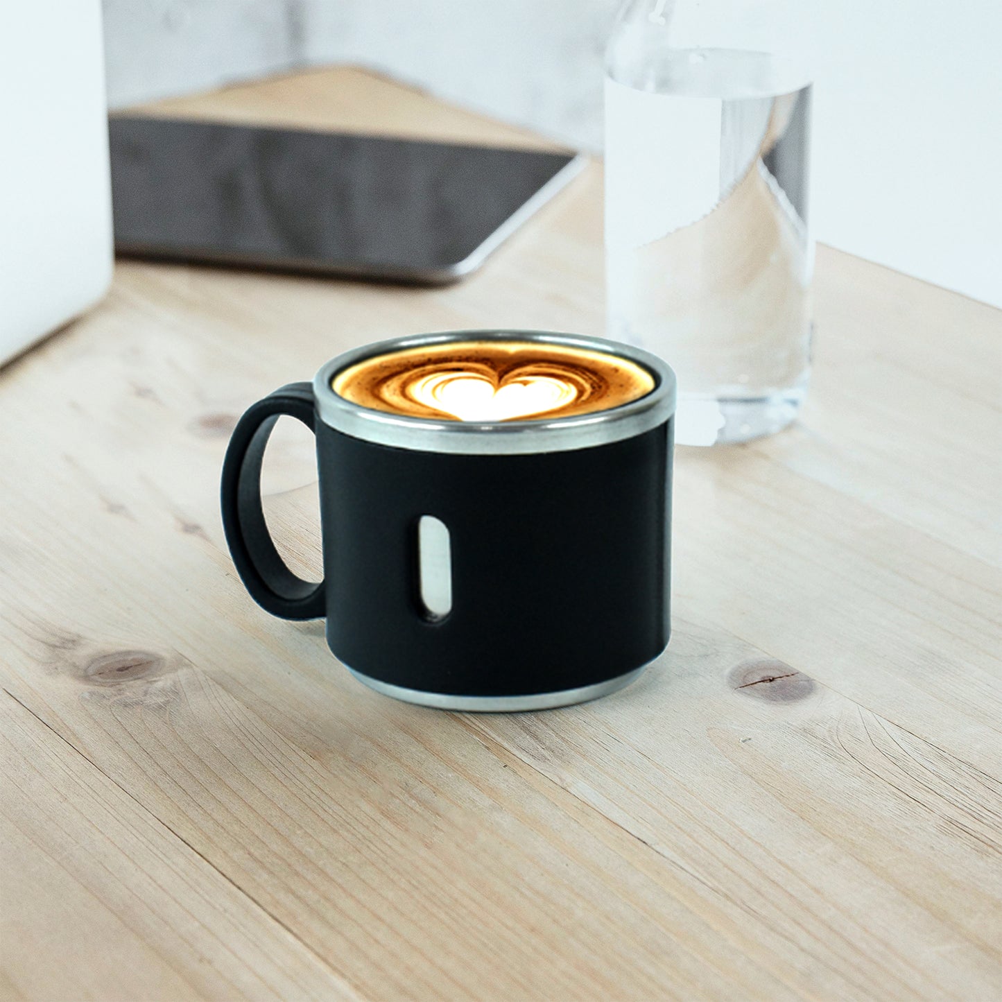 Stainless Steel Desk Mugs, 150 ml, Set of 6, Black with Mirror Finish