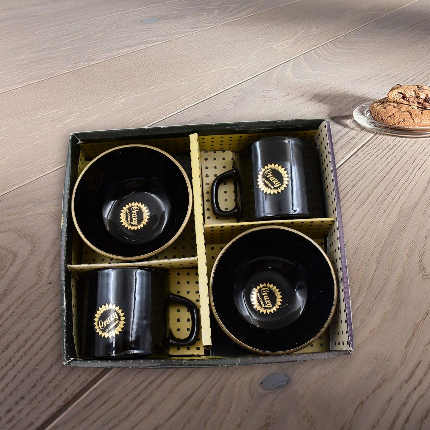 Hide & Seek Ceramic Tea Cups with Round Serving Bowl (4-Piece Set)