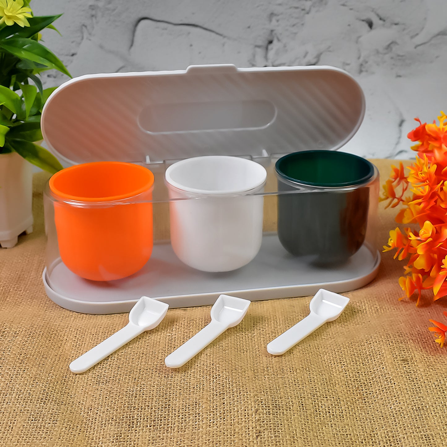 Home Kitchen 3 Grid Seasoning Spice Box Kit with Spoon