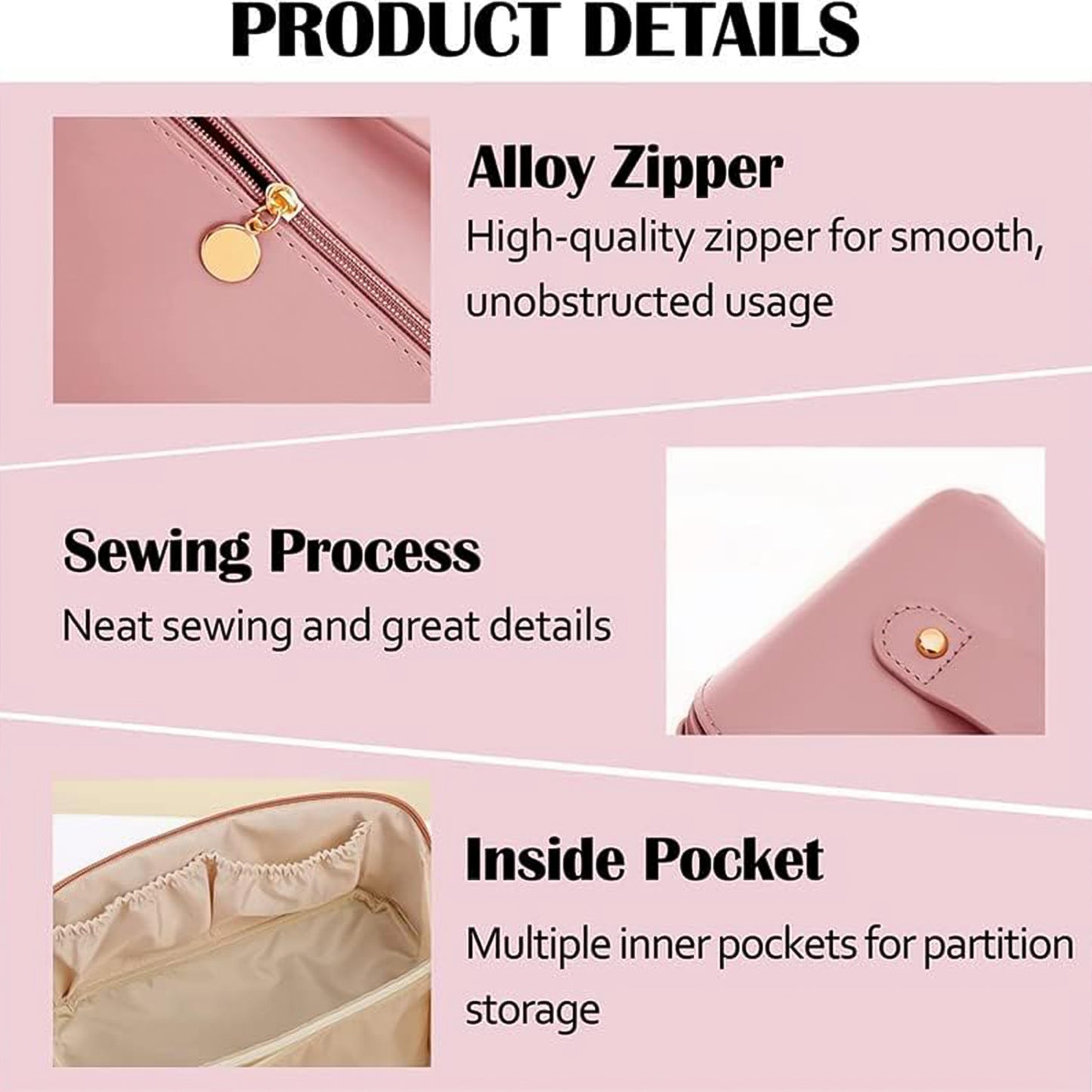 Premium Makeup Organizer Bag, Pink, 28 x 14 x 5 cm, Waterproof with Multiple Compartments
