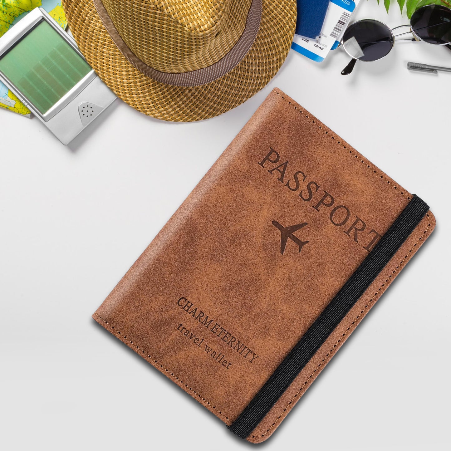 PU Leather Passport Holder Cover | RFID Blocking Travel Wallet Case Organizer for Indian Passport, Cards & Boarding Pass | Compact & Waterproof Travel Accessory (15×11 cm)