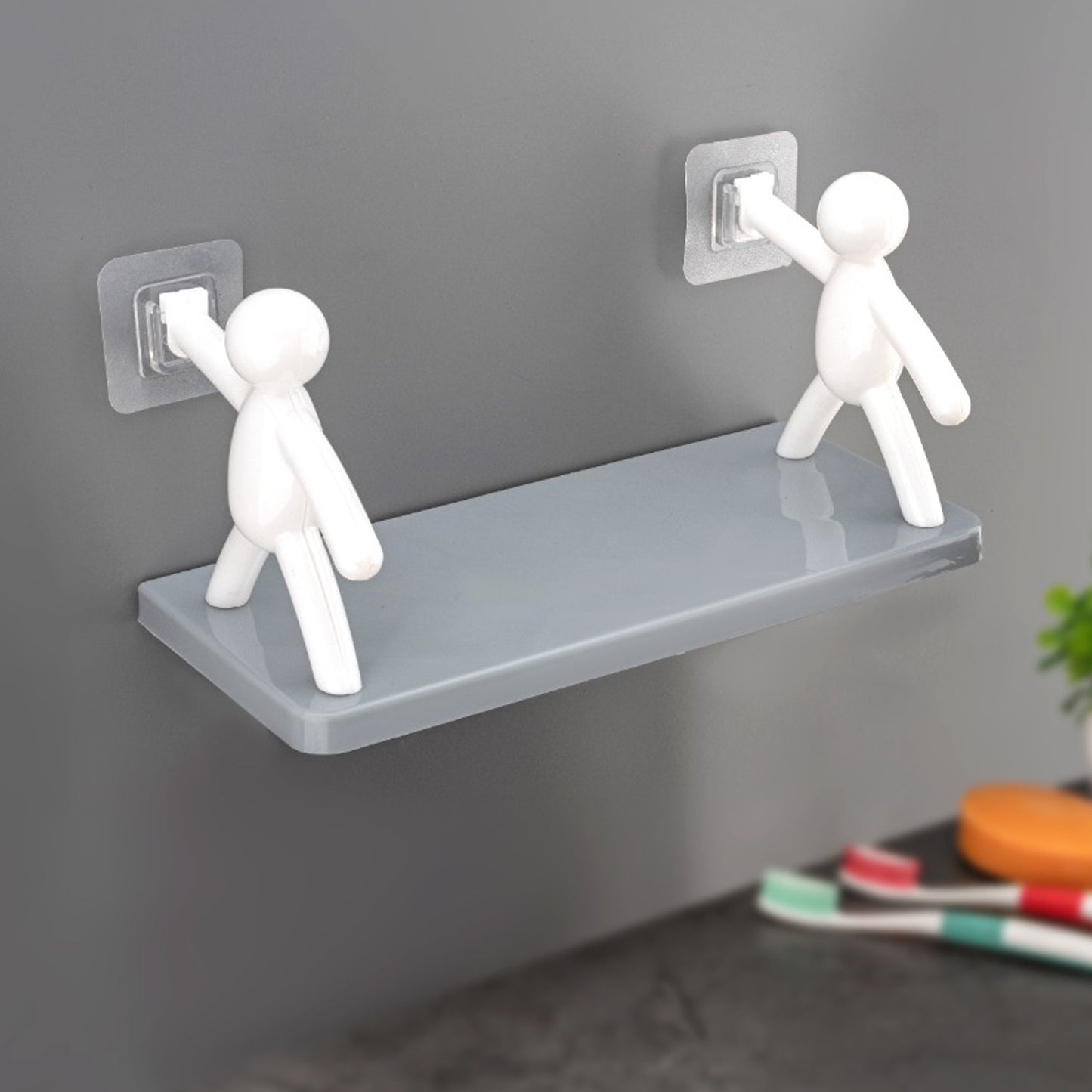 Decorative Wall Mounted Floating Shelf with Figurine Holders, 33 x 13.5 cm, White