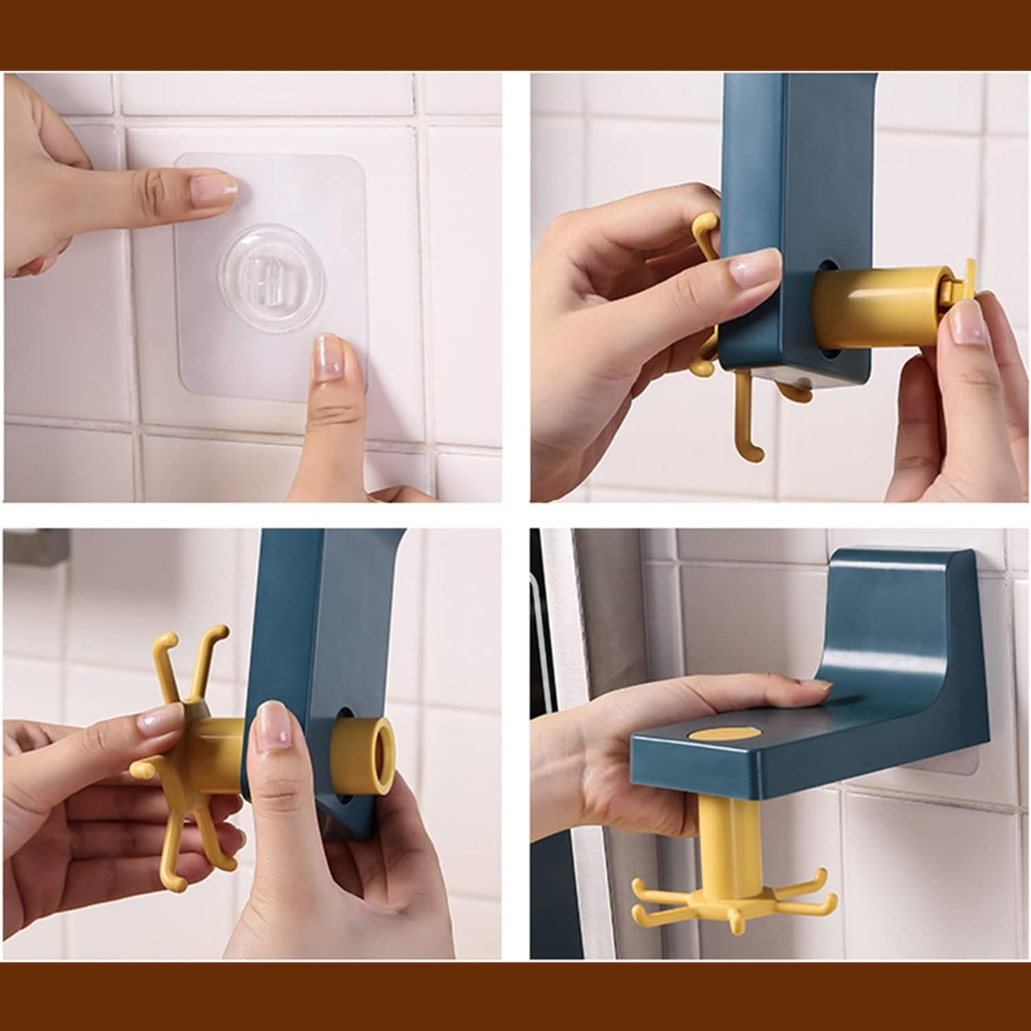 360-Degree Rotating Wall Hook Hanger, 6 Heavy Duty Hooks, Self-Adhesive, 15 x 9 x 10 cm
