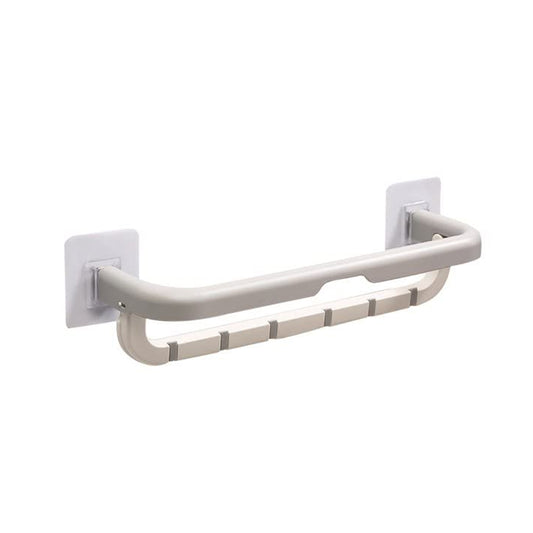 Wall Mounted Double Bar Towel Holder, 37 cm Length, Foldable Bathroom Rack with Hooks, No-Drill Installation