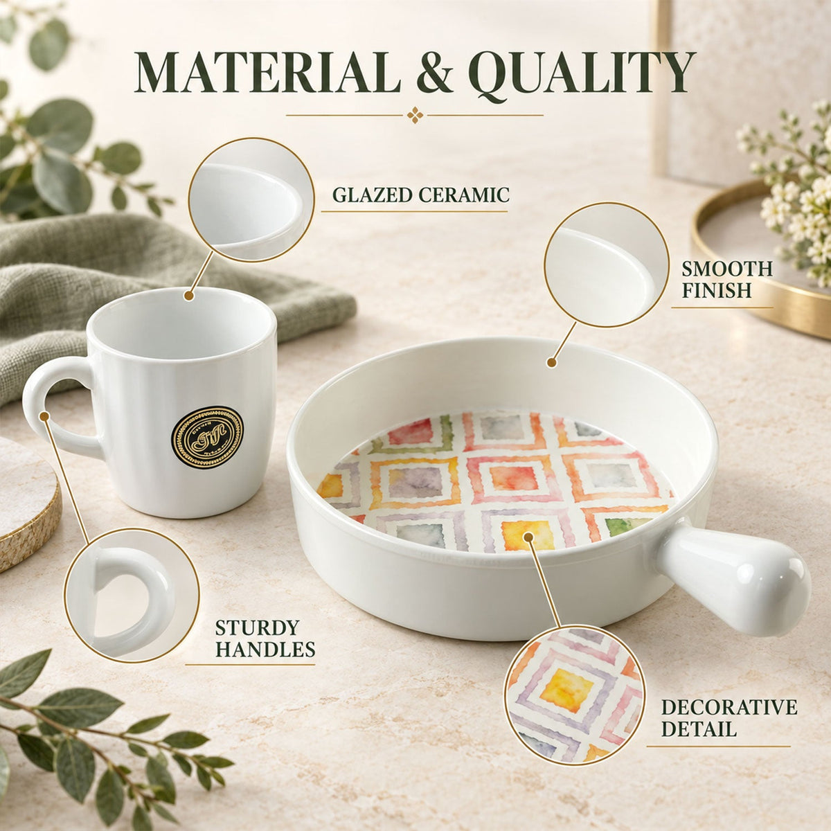 Ceramic Cup And Platter Set For Tea Coffee And Snack Serving At Home (5 Pc Set)