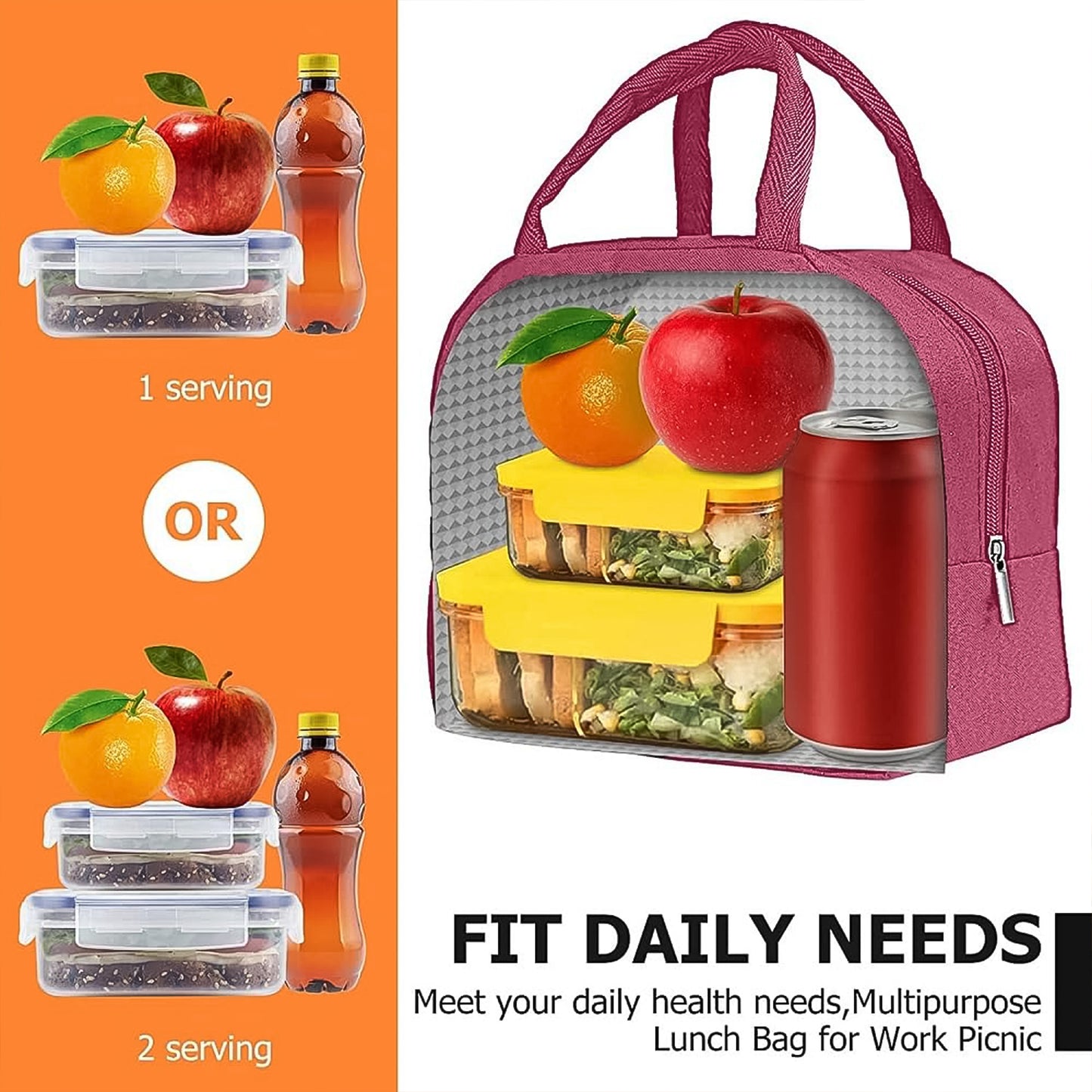 Insulated Lunch Bag for Women & Men – Reusable with Zipper, Pockets & Handles (1 Pc)