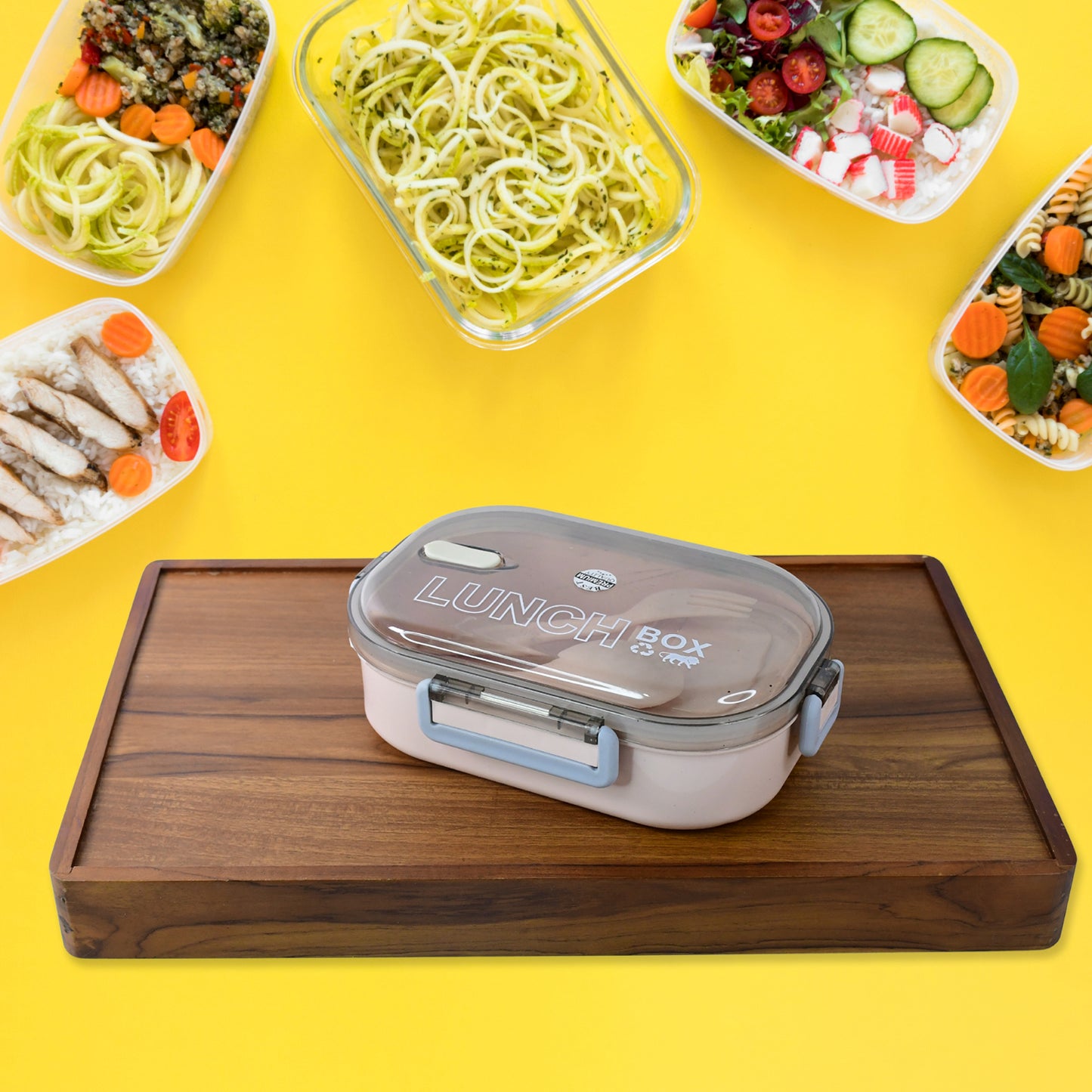 Premium Lunch Box with 3 Compartments, 22 cm x 16 cm, Leak-Proof, Microwave Safe, BPA-Free, with Spoon and Fork