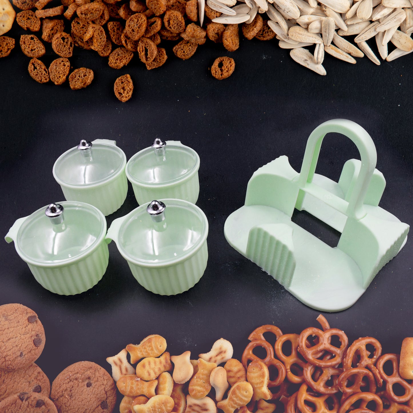 4-Piece Dry Fruit Storage Container Set with Carrier, Plastic Jars with Lids, 19 x 17 x 10 cm